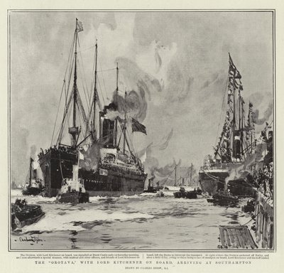 El Orotava, con Lord Kitchener a bordo, llegando a Southampton de Charles Edward Dixon
